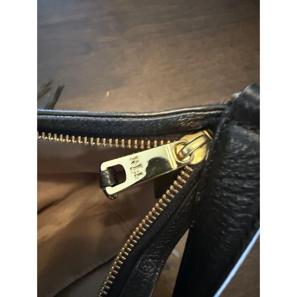 Lauren Ralph Lauren Fringe Fleetwood Hobo Bag Purse Black Leather  Bohemian - Picture 10 of 15